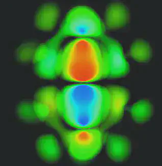 ON THE COVER. The graphic shown on the cover of this week's C&EN is a three-dimensional rendering of the transition state between two carbocation structures of the triquinane molecule. San Diego Supercomputing Center scientist Johnson used code called MPIRE to image data from GAMESS structure calculations performed by SDSC's Baldridge. Red and dark blue show regions of high orbital density, fading out to low-density greens. The group's goal is to run programs like these in tandem to directly visualize the results of calculations in a process they call symbiosis.