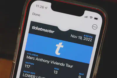 In this photo illustration, a Ticketmaster ticket is shown on a cellphone on November 18, 2022 in Miami, Florida. *Joe Raedle, Getty Images*