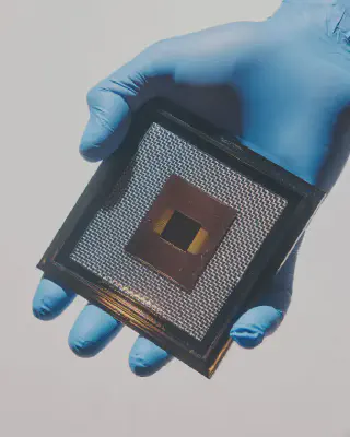 Google's quantum computer chip, called Willow. *Photographer: Adam Amengual/The New York Times/Redux*
